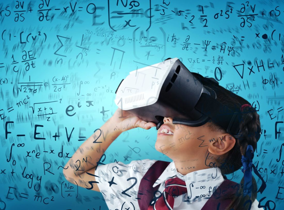 Composite image of close-up of schoolgirl using virtual reality A school girl looking into virtual reality glasses