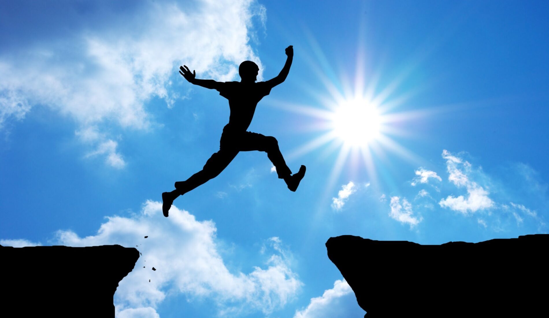 Man jump Man jump through the gap. Element of design.