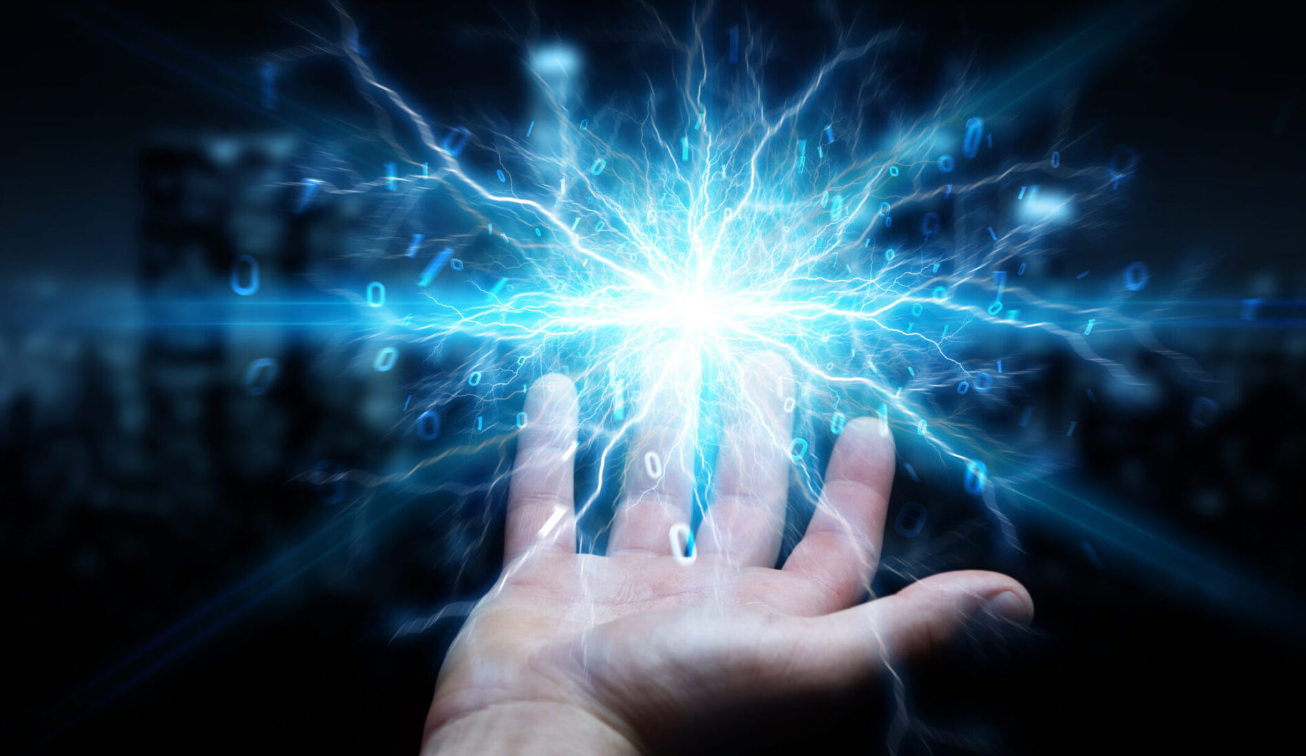 Businessman creating renewable and sustainable eco energy 3D ren Businessman on dark background creating renewable and sustainable eco energy 3D rendering