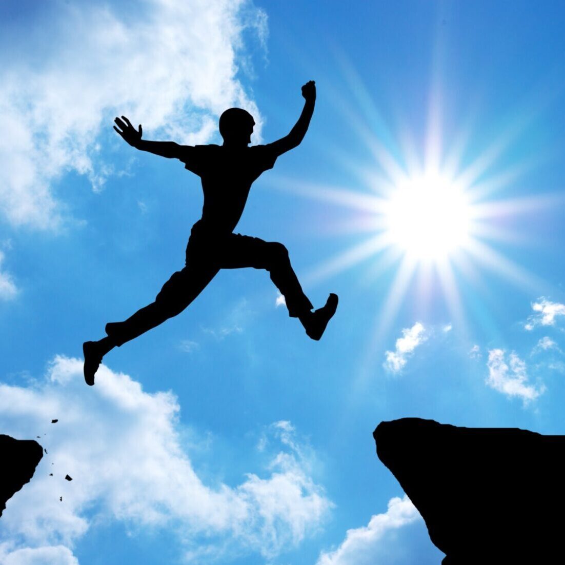 Man jump through the gap. Element of design.